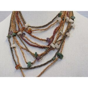 Vintage Multistrand Earthy Bead Necklace Natural Stone Hippie Boho Garden Fairy
